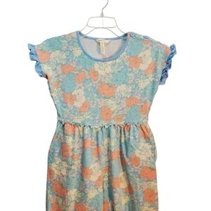 Matilda Jane Floral‎ Ruffle Sleeve Jumpsuit W Pockets Blue Peach Kids Size 10